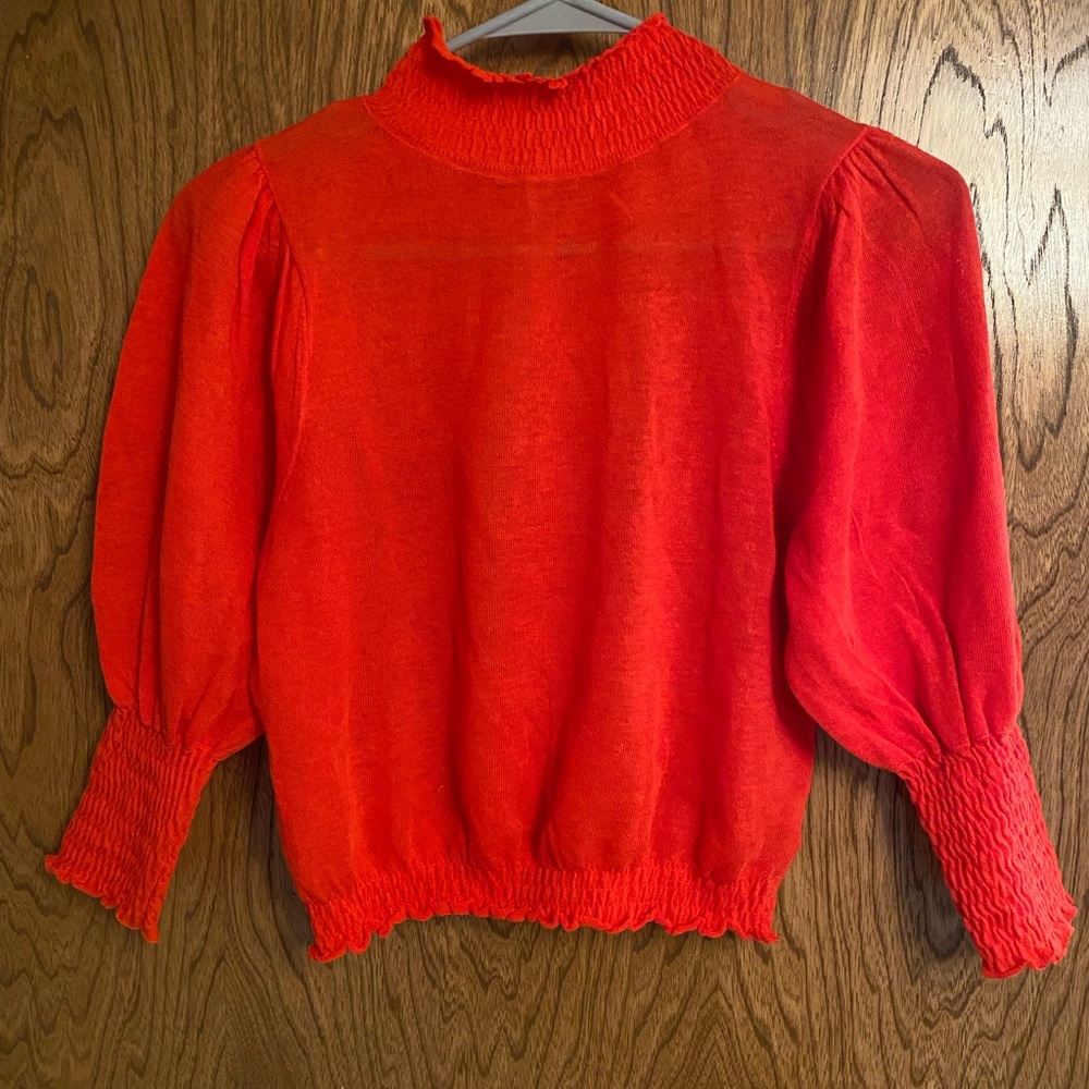 Zara Mock Neck Puff Sleeve Sweater Top